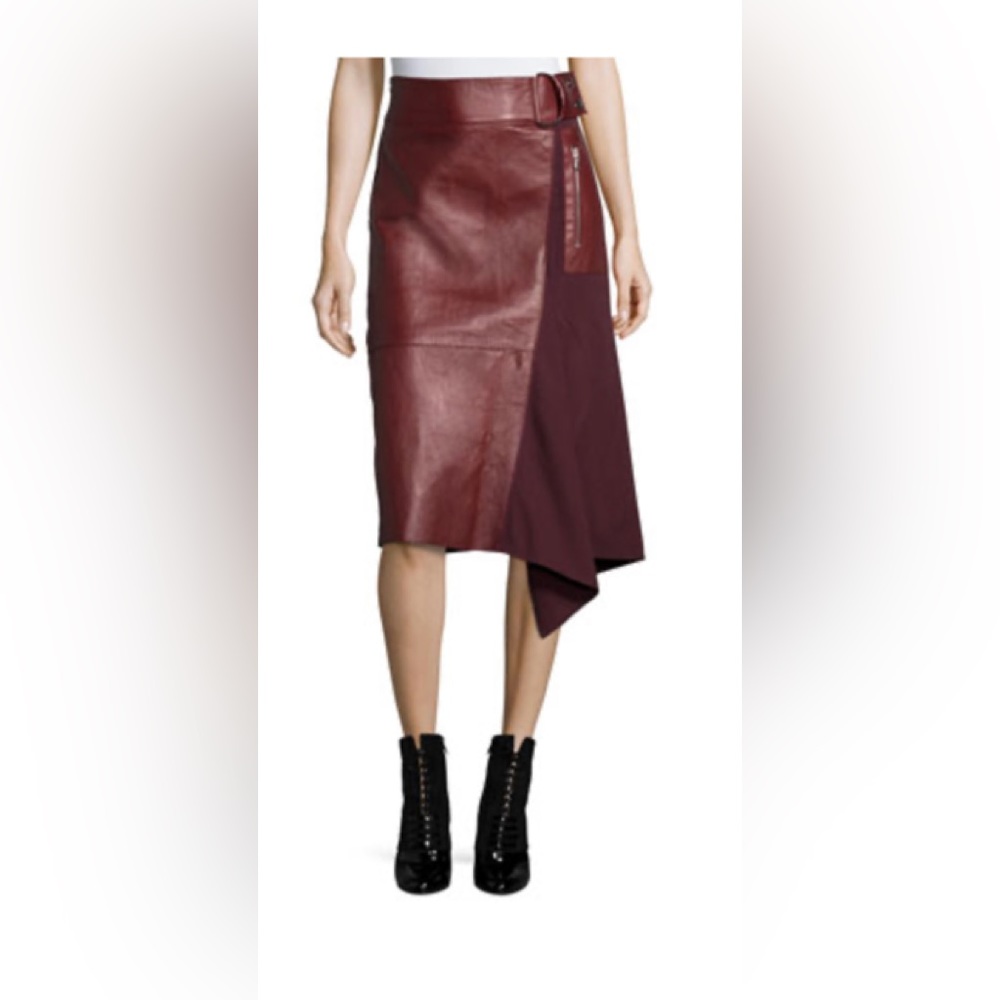 3.1 Phillip Lim Leather-Wool Flight Detail Skirt, Crimson sz 8